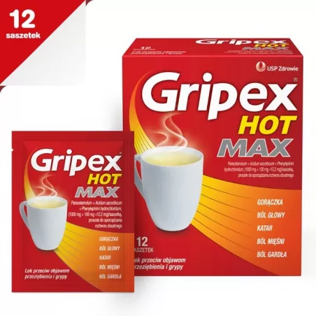 Gripex Hot Max (Activ Forte) x 12 saszetek leki na gorączkę US PHARMACIA SP. Z O.O.