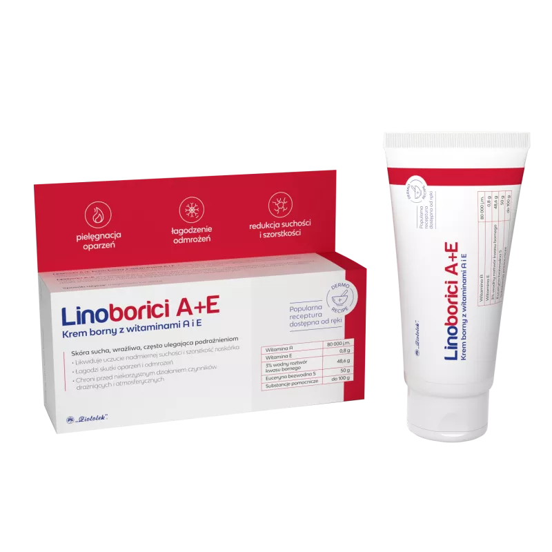 PRZEDSIĘBIORSTWO FARMACEUTYCZNE "ZIOŁOLEK" SP. Z O.O. Linoborici A+E Krem borny z witaminami 50 g — Składniki i ocena
