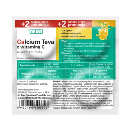 Calcium Pliva smak pomarańczowy vit C x 14 tabletek witamina C TEVA PHARMACEUTICALS POLSKA SP. Z O. O.