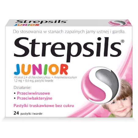 Strepsils Junior Bez cukru truskawkowy x 24 pastylek ból gardła RECKITT BENCKISER POLAND S.A.