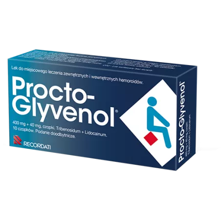 Procto-glyvenol Czopki 40mg+400mg, 10 sztuk preparaty na hemoroidy RECORDATI POLSKA SP. Z O.O.