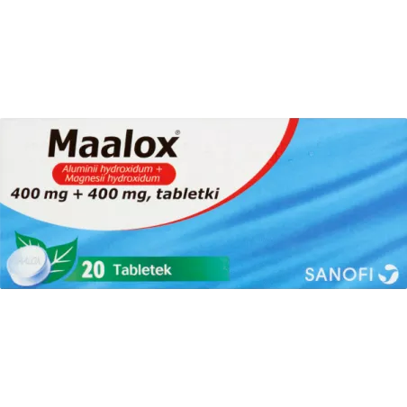 Maalox tabletki 400mg+400mg x 20 tabletek wrzody żołądka, zgaga, refluks SANOFI AVENTIS SP. Z O.O.