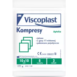 Viscoplast Kompresy gazowe jałowe 10cm x 10cm 3 sztuki Opatrunki i art. higieniczne 3M POLAND SP. Z O.O.