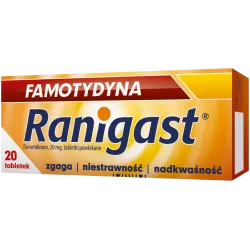 Ranigast Famotydyna tabletki powlekane 20mg x 20 tabletek wrzody żołądka, zgaga, refluks ZAKŁADY FARMACEUTYCZNE POLPHARMA S.A.