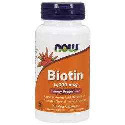 Now Foods Biotin 5000 mcg ( Biotyna 5mg -Witamina B7-Witamina H ) x 60 kapsułek Skóra Włosy i paznokcie NOW FOODS