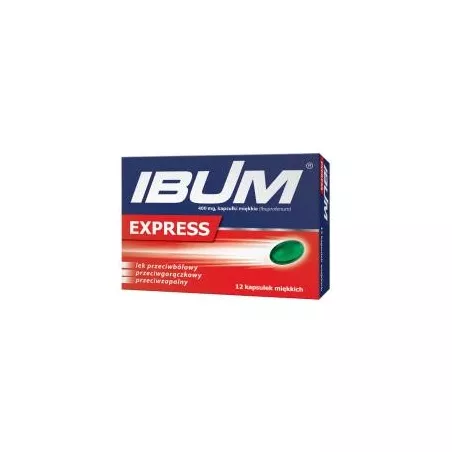 Ibum Express kapsułki miękkie 0,4 g x 12 kapsułek tabletki przeciwbólowe PRZEDSIĘBIORSTWO PRODUKCJI FARMACEUTYCZNEJ HASCO-LEK...