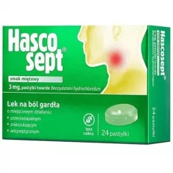 Hascosept smak miętowy x 24 pastylek twardych leki na ból gardła i chrypkę PRZEDSIĘBIORSTWO PRODUKCJI FARMACEUTYCZNEJ HASCO-L...