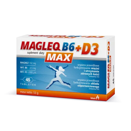 Magleq B6 Max + D3 x 45 tabletek magnez PRZEDSIĘBIORSTWO FARMACEUTYCZNE LEK-AM SP. Z O.O.