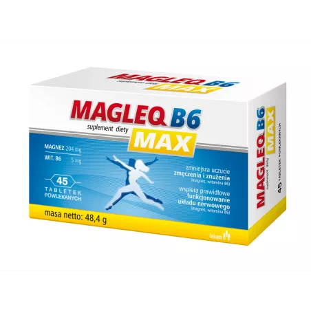 Magleq B6 Max x 45 tabletek magnez PRZEDSIĘBIORSTWO FARMACEUTYCZNE LEK-AM SP. Z O.O.