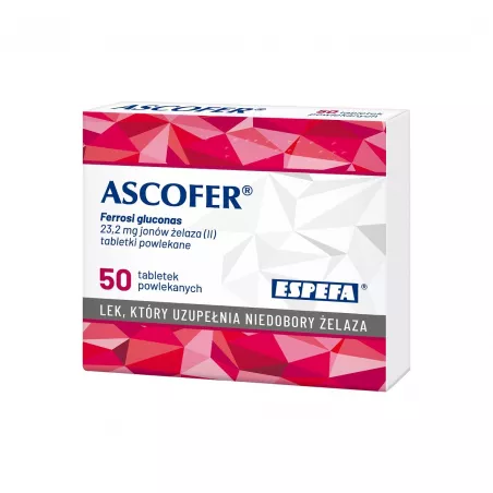 Ascofer 200mg x 50 tabletek powlekanych żelazo CHEMICZNO-FARMACEUTYCZNA SPÓŁDZIELNIA PRACY ESPEFA