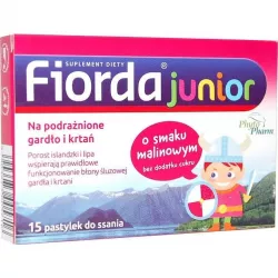 Fiorda Junior malinowe pastylki x 15 pastylek leki na ból gardła i chrypkę PHYTOPHARM KLĘKA S.A.