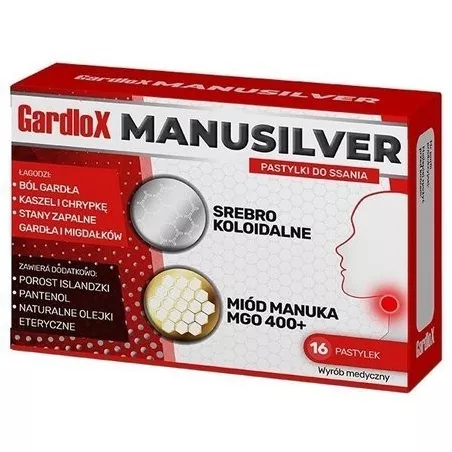 Gardlox Manusilver x 16 pastylki leki na ból gardła i chrypkę S-LAB SP. Z O. O.
