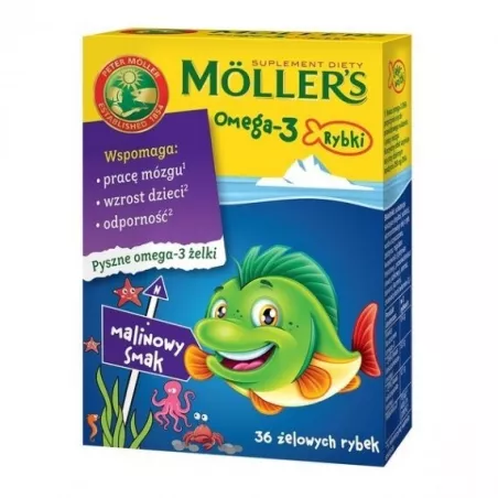 Mollers Omega-3 smak malinowy 36 żelowych rybek naturalne preparaty na odporność ORKLA CARE S.A.