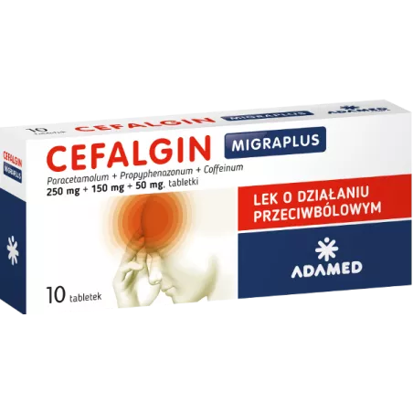 Cefalgin Migraplus 250mg+150mg+50mg x 10 tabletek migrena ADAMED PHARMA SPÓŁKA AKCYJNA