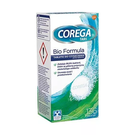Corega Tabs Bio Formula x 136 tabletek (Import) kremy akcesoria do protez GLAXOSMITHKLINE CONSUMER HEALTHCARE SP. Z O.O.