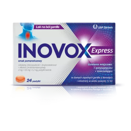 Inovox Express pomarańcza x 24 pastylki leki na ból gardła i chrypkę US PHARMACIA SP. Z O.O.