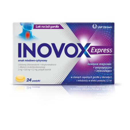 Inovox Express x 24 pastylek o smaku miód-cytryna gardło US PHARMACIA SP. Z O.O.