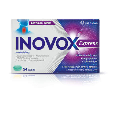 Inovox Express x 24 pastylek o smaku miętowym gardło US PHARMACIA SP. Z O.O.